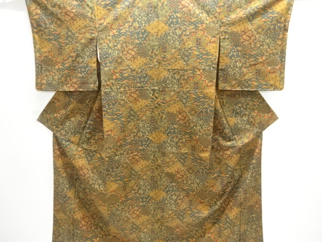 切りばめ風　花古典柄手織り紬着物